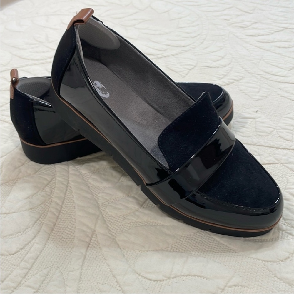 Dr Scholls Black Patent/Suede Loafers